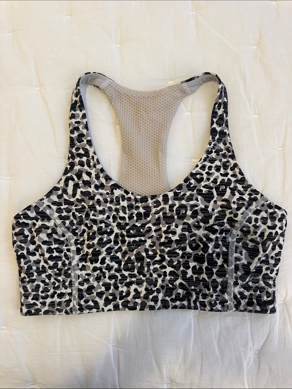 Outdoor Voices Leopard Print Racerback Sports Bra - Black & White